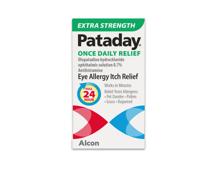 Product box for Extra Strength Pataday (0.7%) eye allergy itch relief drops by Alcon